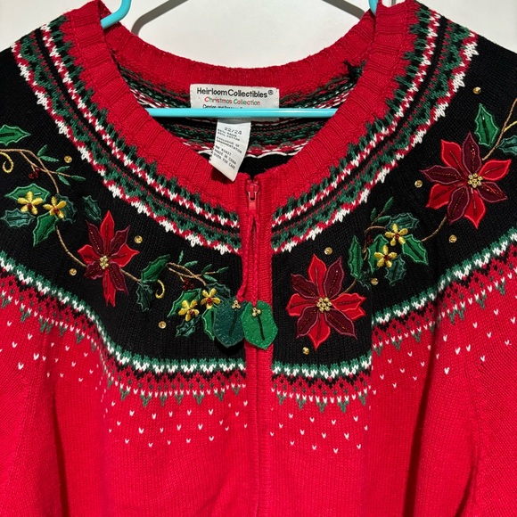 Vintage Heirloom Collectibles Christmas Sweater 22 24 Ugly Zip Up Embroidered - Picture 1 of 9